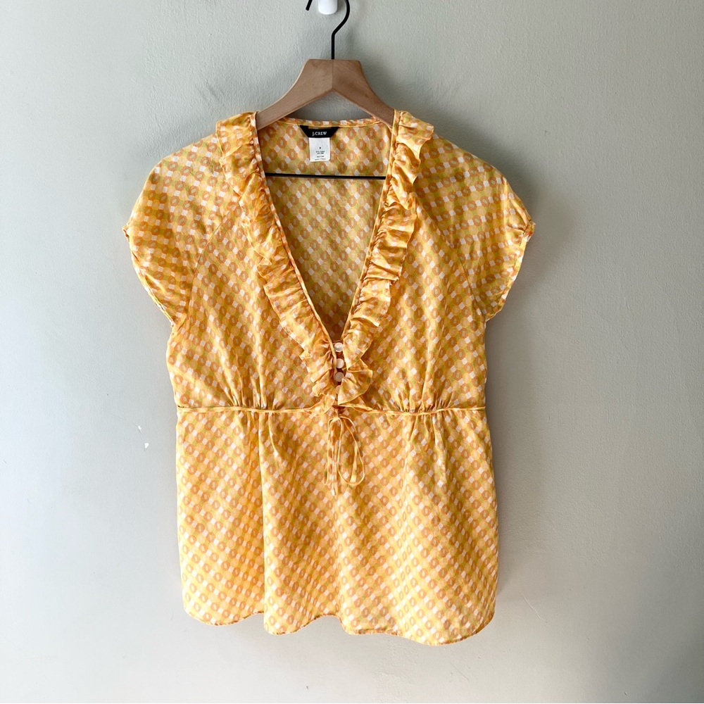 J. CREW ‘00s Printed Ruffle Babydoll Blouse
